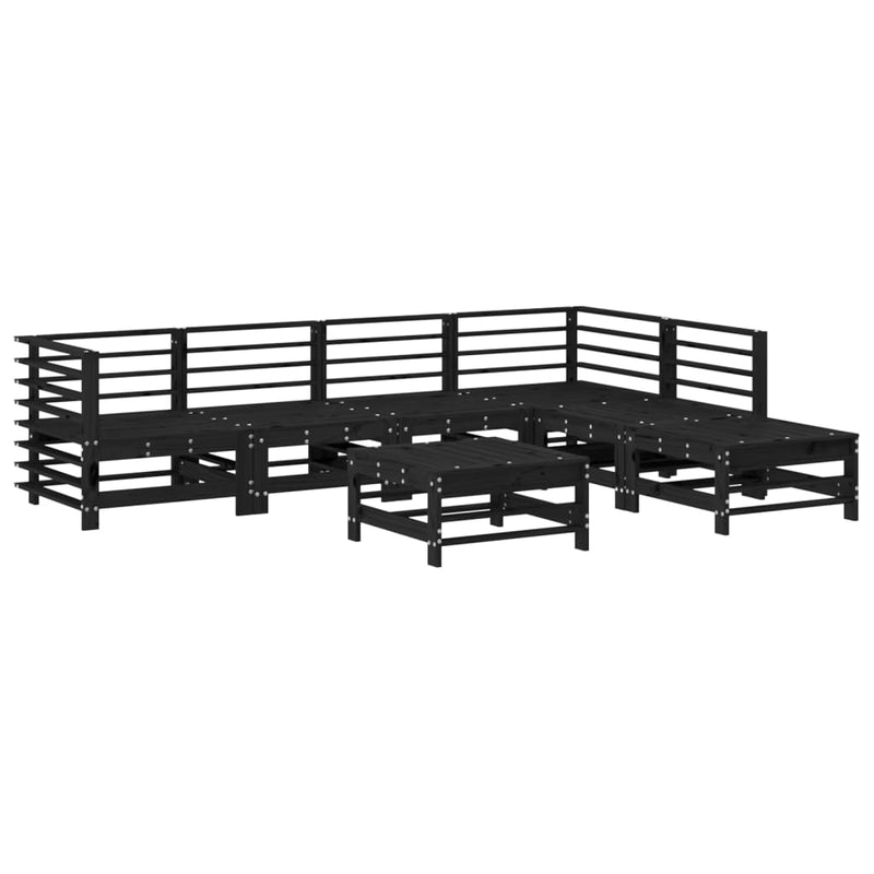 7 Piece Garden Lounge Set with Cushions Black Solid Wood