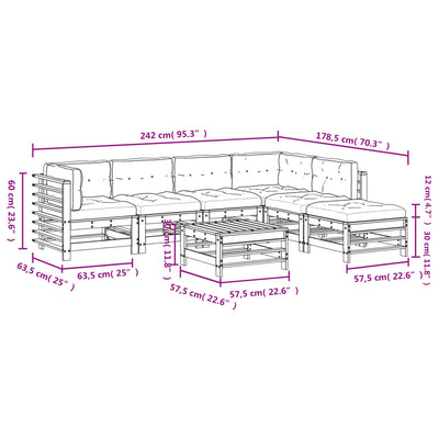 7 Piece Garden Lounge Set with Cushions Black Solid Wood