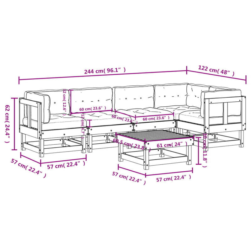 6 Piece Garden Lounge Set with Cushions Solid Wood