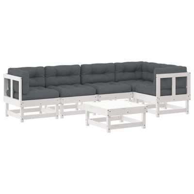 6 Piece Garden Lounge Set with Cushions White Solid Wood