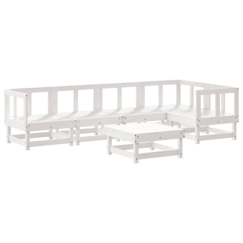 6 Piece Garden Lounge Set with Cushions White Solid Wood