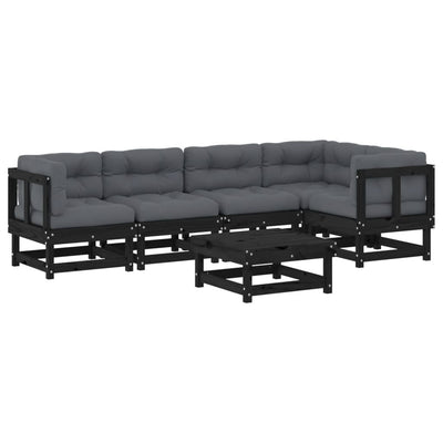 6 Piece Garden Lounge Set with Cushions Black Solid Wood