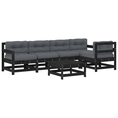 6 Piece Garden Lounge Set with Cushions Black Solid Wood