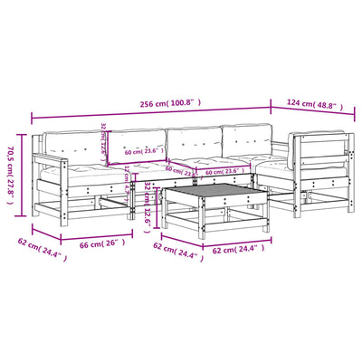 6 Piece Garden Lounge Set with Cushions Black Solid Wood