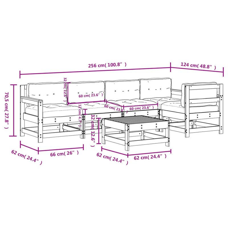 6 Piece Garden Lounge Set with Cushions Black Solid Wood