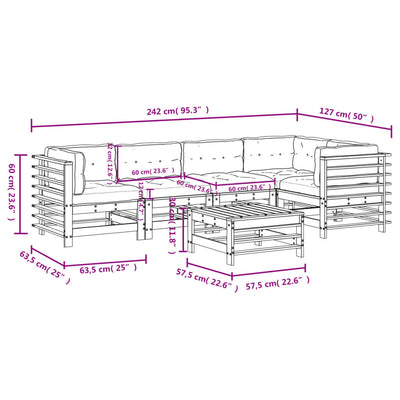 6 Piece Garden Lounge Set with Cushions White Solid Wood