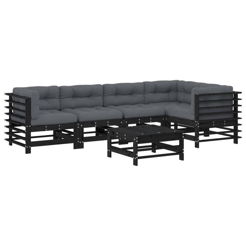 6 Piece Garden Lounge Set with Cushions Black Solid Wood