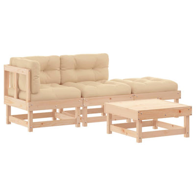 4 Piece Garden Lounge Set with Cushions Solid Wood