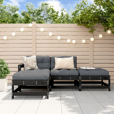 4 Piece Garden Lounge Set with Cushions Black Solid Wood