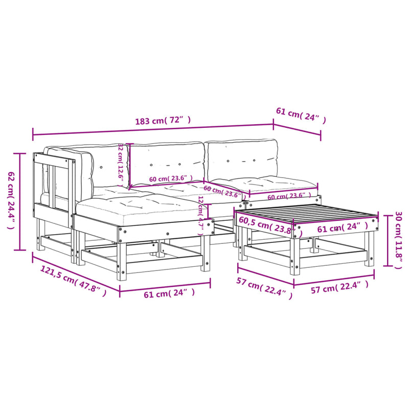 5 Piece Garden Lounge Set with Cushions Solid Wood