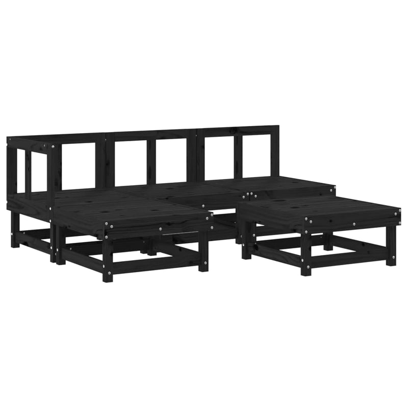 5 Piece Garden Lounge Set with Cushions Black Solid Wood