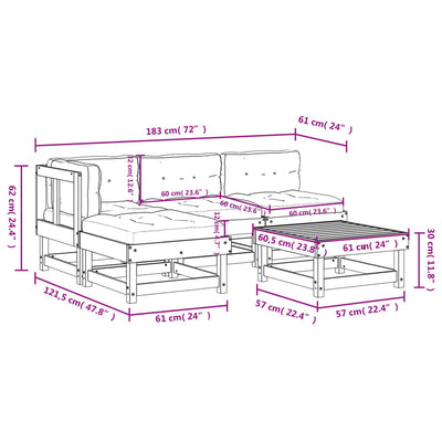 5 Piece Garden Lounge Set with Cushions Black Solid Wood