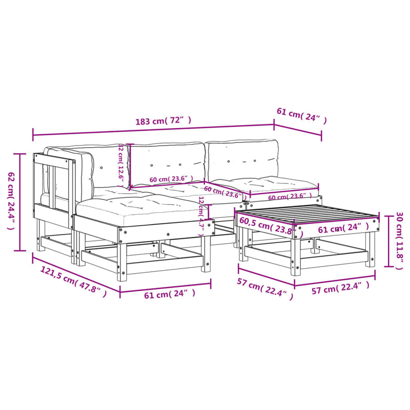 5 Piece Garden Lounge Set with Cushions Black Solid Wood