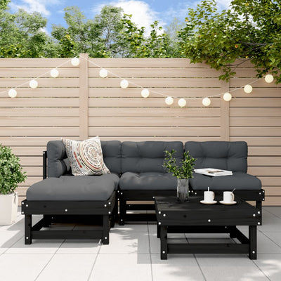 5 Piece Garden Lounge Set with Cushions Black Solid Wood