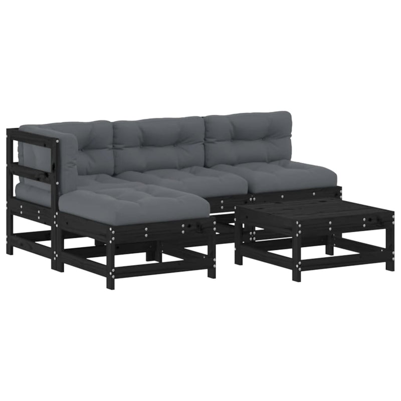 5 Piece Garden Lounge Set with Cushions Black Solid Wood