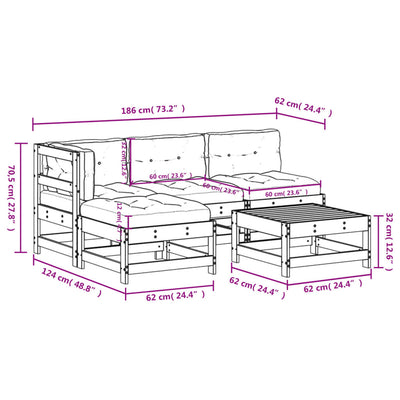 5 Piece Garden Lounge Set with Cushions Black Solid Wood