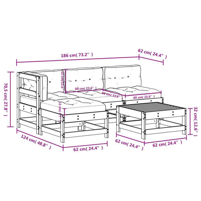 5 Piece Garden Lounge Set with Cushions Black Solid Wood