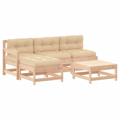 5 Piece Garden Lounge Set with Cushions Solid Wood