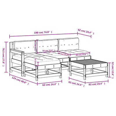 5 Piece Garden Lounge Set with Cushions Solid Wood