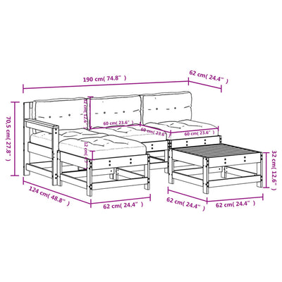 5 Piece Garden Lounge Set with Cushions Black Solid Wood