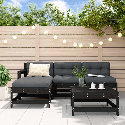 5 Piece Garden Lounge Set with Cushions Black Solid Wood