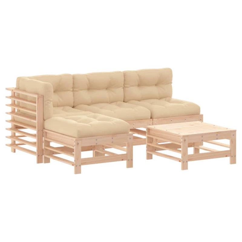 5 Piece Garden Lounge Set with Cushions Solid Wood