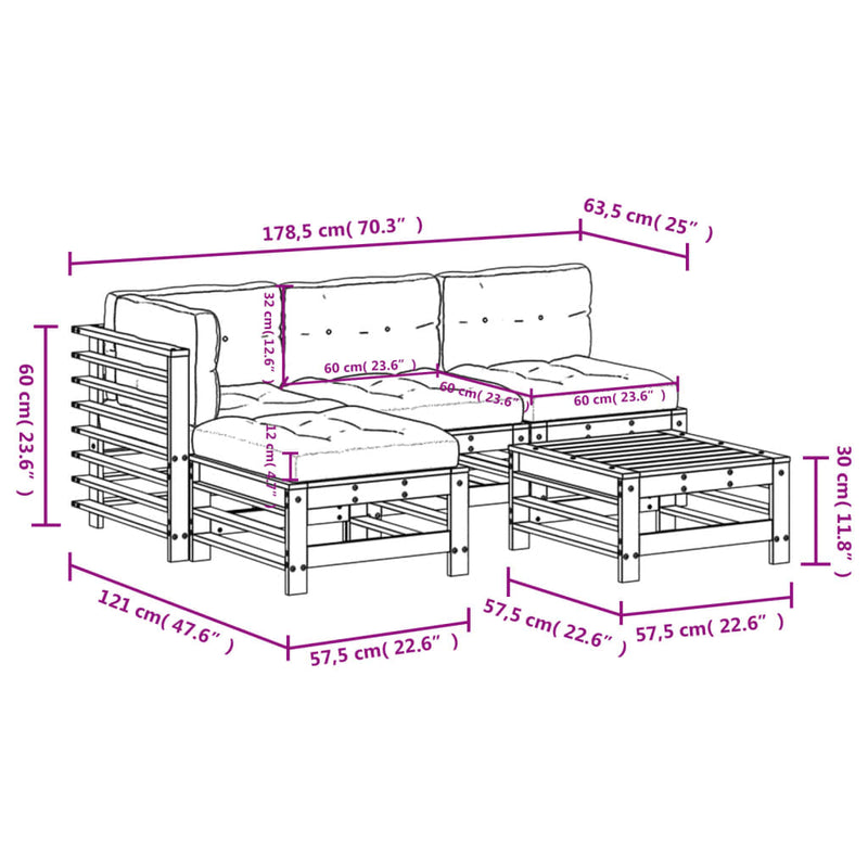 5 Piece Garden Lounge Set with Cushions Solid Wood