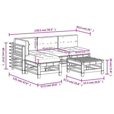 5 Piece Garden Lounge Set with Cushions White Solid Wood