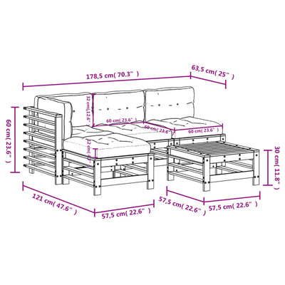 5 Piece Garden Lounge Set with Cushions Black Solid Wood