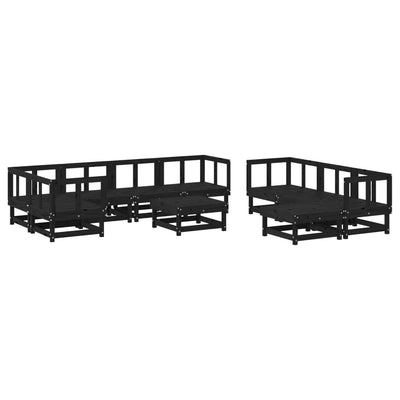 10 Piece Garden Lounge Set with Cushions Black Solid Wood