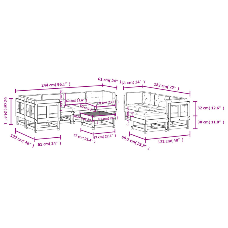 10 Piece Garden Lounge Set with Cushions Black Solid Wood