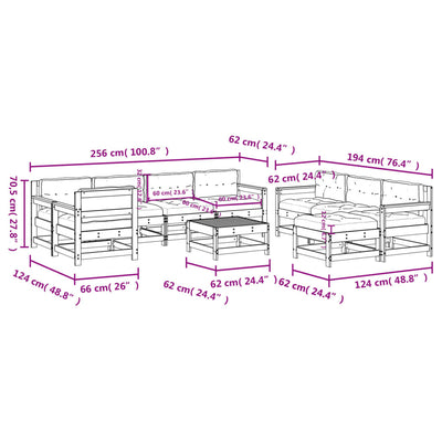 10 Piece Garden Lounge Set with Cushions White Solid Wood