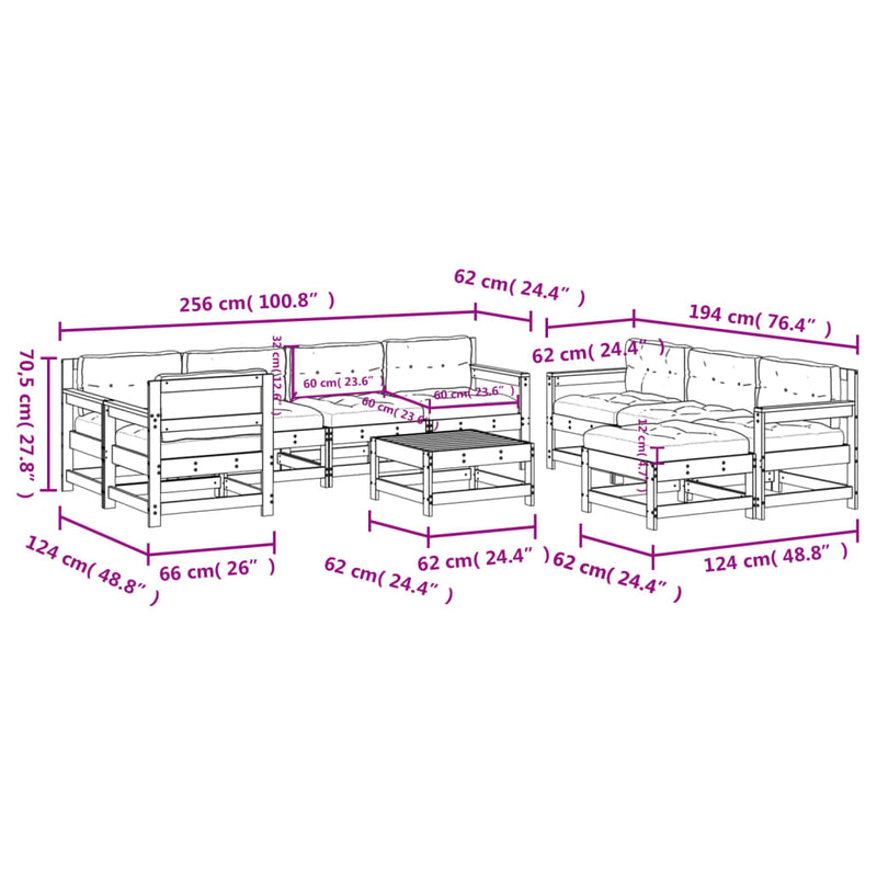 10 Piece Garden Lounge Set with Cushions White Solid Wood