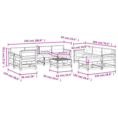 10 Piece Garden Lounge Set with Cushions Black Solid Wood