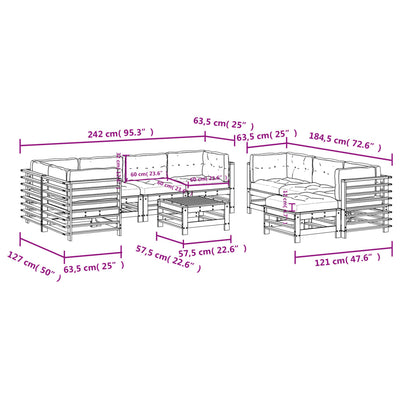 10 Piece Garden Lounge Set with Cushions White Solid Wood