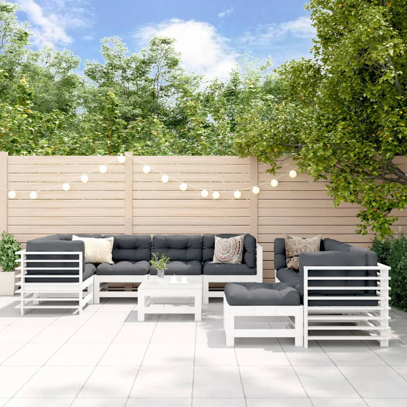 10 Piece Garden Lounge Set with Cushions White Solid Wood