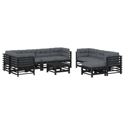 10 Piece Garden Lounge Set with Cushions Black Solid Wood