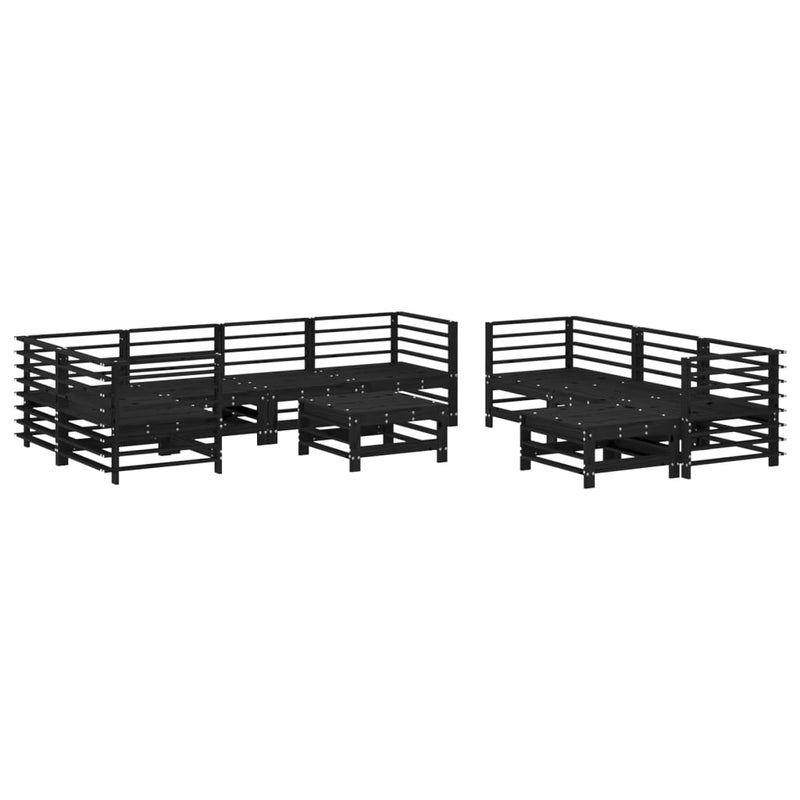 10 Piece Garden Lounge Set with Cushions Black Solid Wood