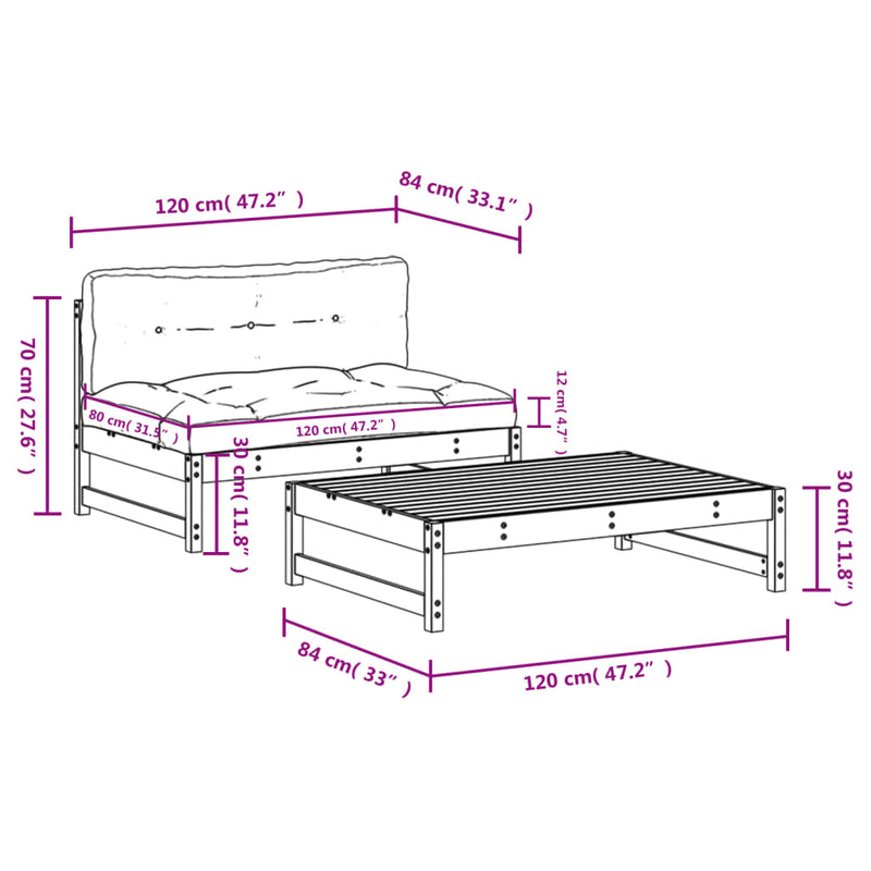 2 Piece Garden Lounge Set with Cushions Solid Wood