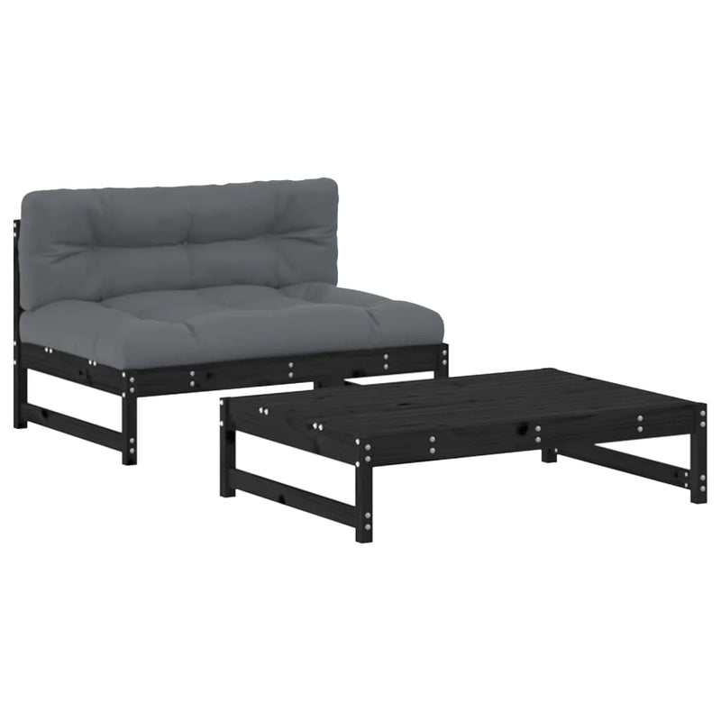 2 Piece Garden Lounge Set with Cushions Black Solid Wood