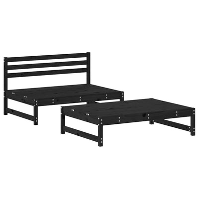 2 Piece Garden Lounge Set with Cushions Black Solid Wood