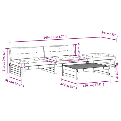 4 Piece Garden Lounge Set with Cushions Solid Wood Douglas