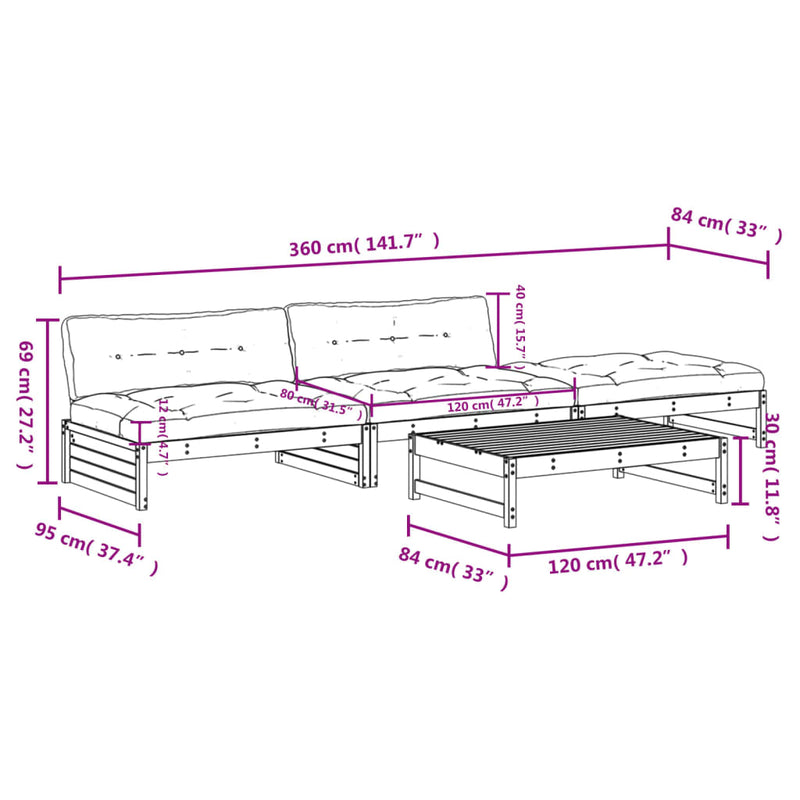 4 Piece Garden Lounge Set with Cushions Solid Wood Douglas