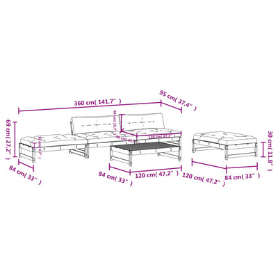 5 Piece Garden Lounge Set with Cushions White Solid Wood