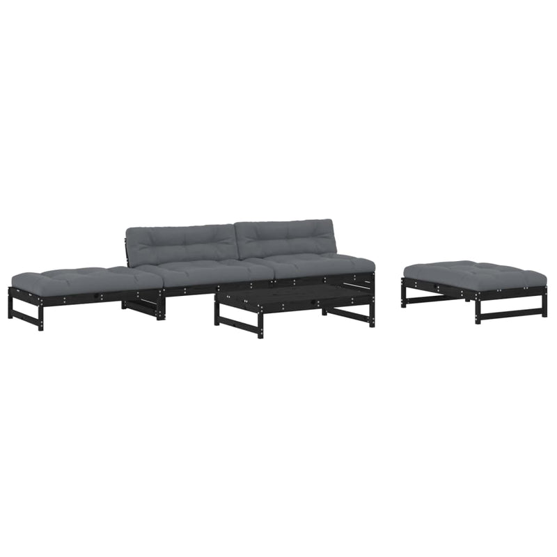 5 Piece Garden Lounge Set with Cushions Black Solid Wood