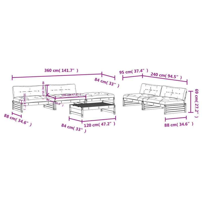 6 Piece Garden Lounge Set with Cushions Solid Wood Douglas