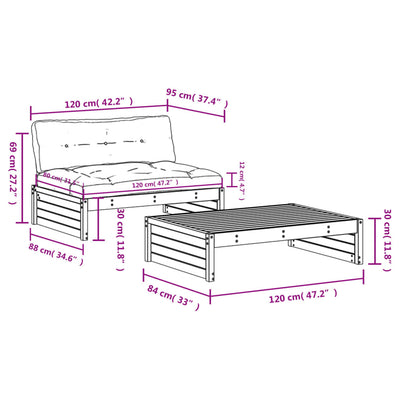 2 Piece Garden Lounge Set with Cushions Solid Wood