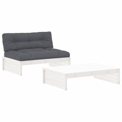 2 Piece Garden Lounge Set with Cushions White Solid Wood