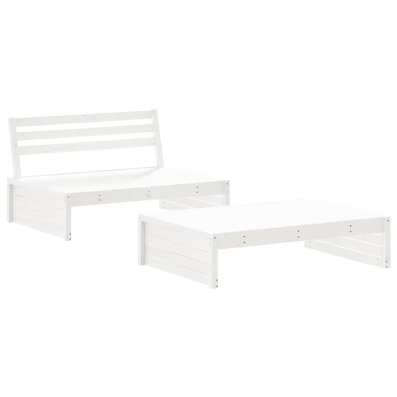 2 Piece Garden Lounge Set with Cushions White Solid Wood