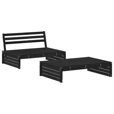 2 Piece Garden Lounge Set with Cushions Black Solid Wood